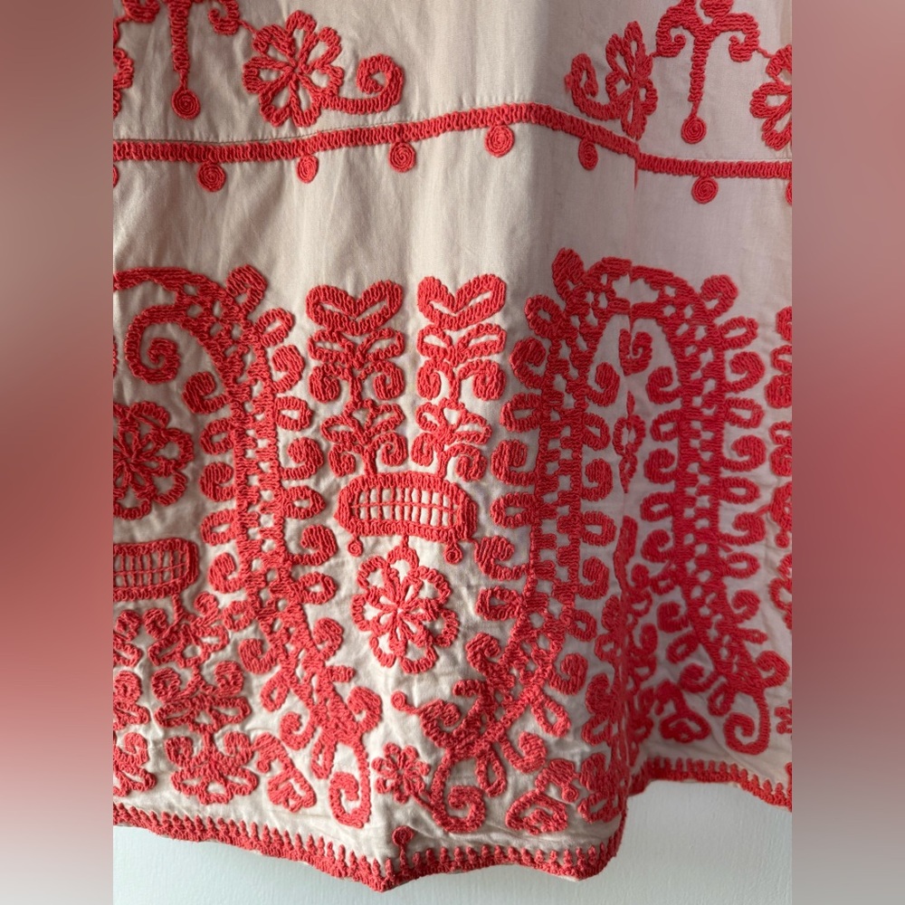 Maeve Anthropologie Embroidered Shirt Dress Utility Safari Style Tan Coral Large - Picture 15 of 15